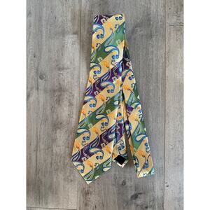 Kai Long Tie Necktie 100% Silk Yellow Purple Green Paisley - Hand Made